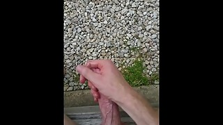 Cumming on my outside swinging bench
